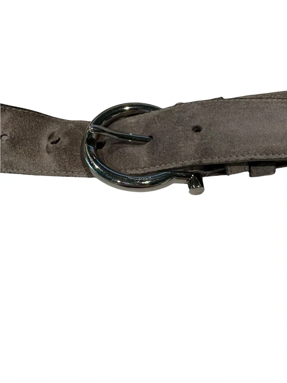 Salvatore Ferragamo - Men's Suede Gancini buckle Belt. Gray / Taupe. Size 42